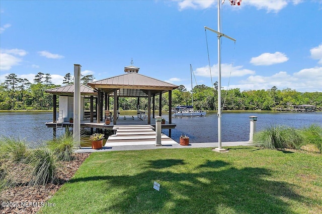 301 S Roscoe Blvd, Ponte Vedra Beach, FL 32082 - dock area with a lawn, a water view, and a gazebo