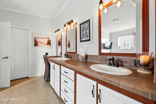 1417 Marlee Rd, Saint Johns, FL 32259 - full bathroom with ornamental molding, tile patterned flooring, double vanity, and baseboards