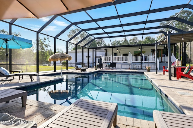 1417 Marlee Rd, Saint Johns, FL 32259 - outdoor pool with a patio area, a ceiling fan, and a lanai