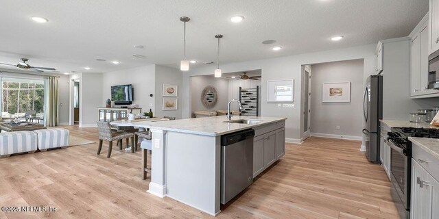 166 Whistling Straits Dr, Saint Johns, FL 32259 - kitchen featuring ceiling fan, appliances with stainless steel finishes, light wood finished floors, and a sink