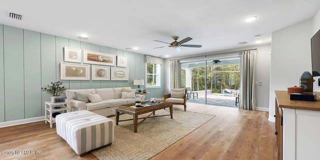 166 Whistling Straits Dr, Saint Johns, FL 32259 - living area with a ceiling fan, visible vents, light wood-style flooring, and baseboards