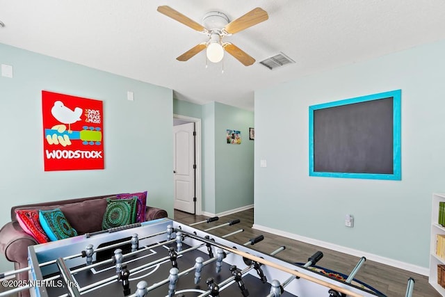 3753 Old Hickory Ln, Orange Park, FL 32065 - game room featuring ceiling fan, visible vents, baseboards, and wood finished floors
