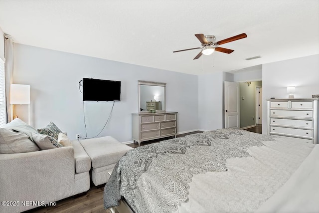 3753 Old Hickory Ln, Orange Park, FL 32065 - bedroom featuring a ceiling fan, baseboards, visible vents, and dark wood-type flooring