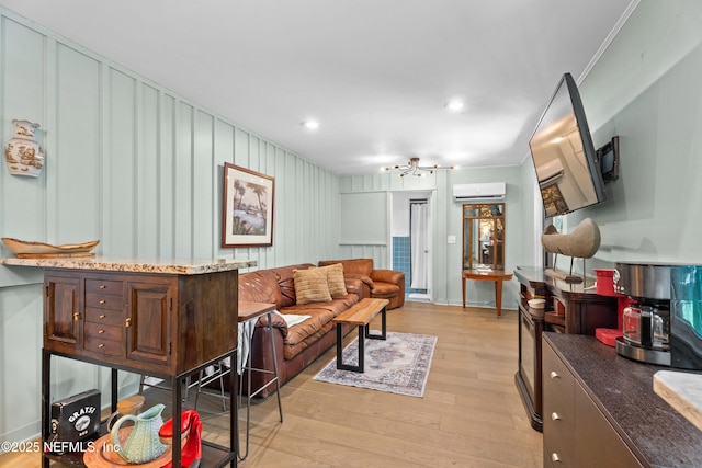 118 Herja Acre Ln, Palatka, FL 32177 - living room with light wood-style floors, an AC wall unit, recessed lighting, baseboards, and ornamental molding