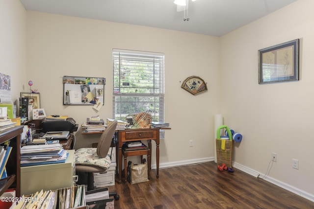 217 N Twin Maple Rd, Saint Augustine, FL 32084 - office featuring a ceiling fan, wood finished floors, and baseboards
