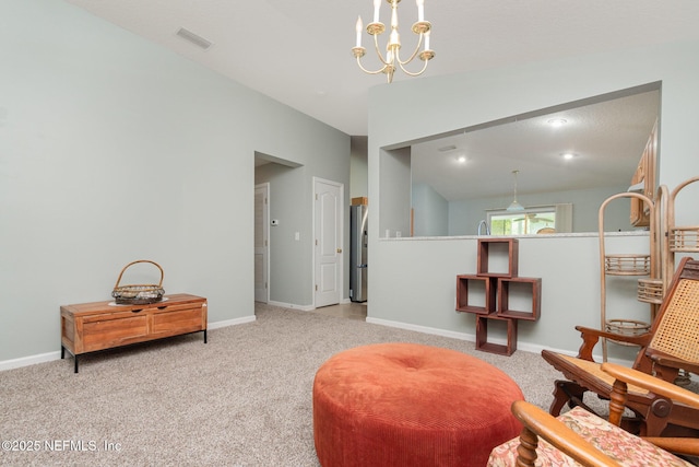 4917 Cypress Links Blvd, Elkton, FL 32033 - sitting room with carpet flooring, baseboards, and a chandelier