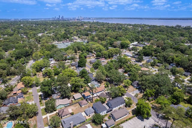 bird's eye view with a water view and a residential view