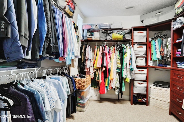 spacious closet featuring visible vents and carpet