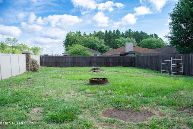 view of yard with a fenced backyard