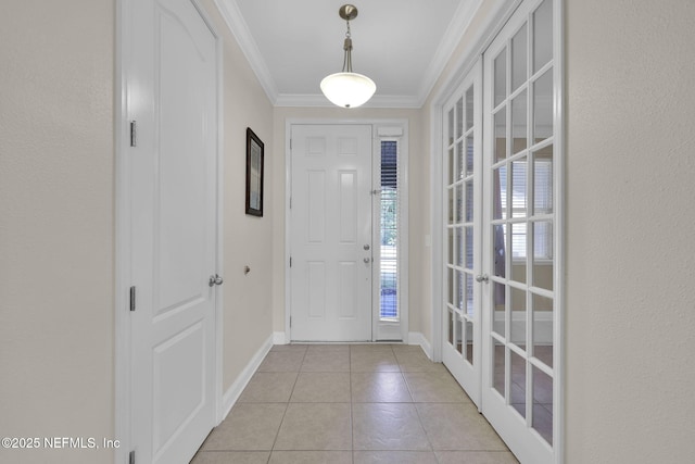 11459 Glenlaurel Oaks Cir, Jacksonville, FL 32257 - entrance foyer featuring crown molding, light tile patterned floors, french doors, and baseboards