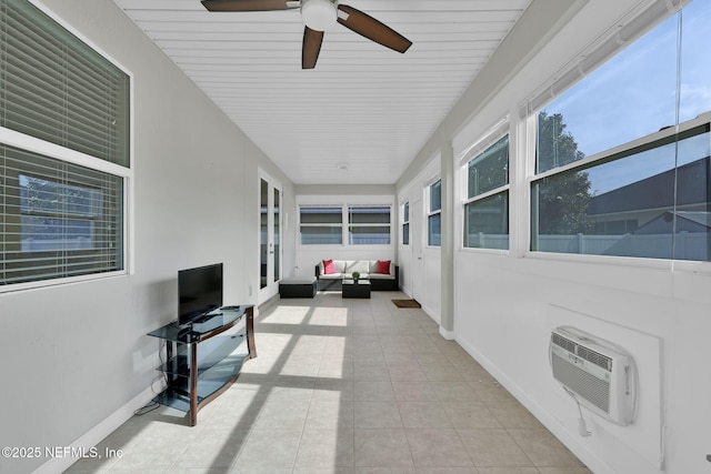 11459 Glenlaurel Oaks Cir, Jacksonville, FL 32257 - sunroom featuring a wall mounted air conditioner, tile patterned floors, and baseboards