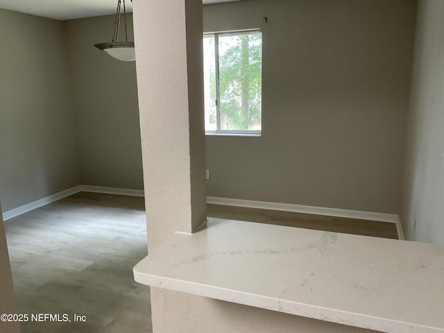 unfurnished dining area with baseboards and wood finished floors