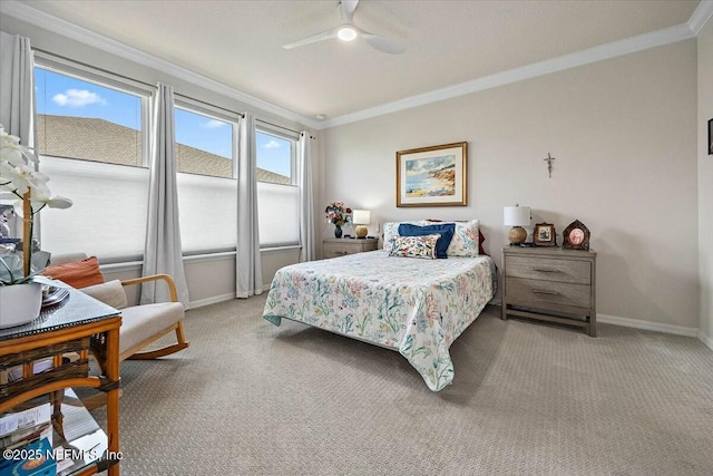 21 Yellow Iris Ct, Ponte Vedra, FL 32081 - bedroom with baseboards, light colored carpet, ornamental molding, and ceiling fan