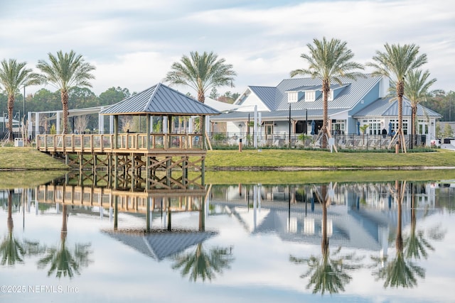 property view of water with a gazebo