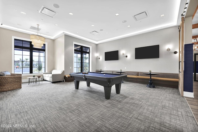 rec room featuring baseboards, carpet flooring, and recessed lighting