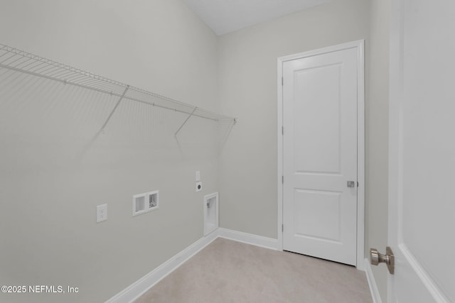 440 Slash Pine Pl, Yulee, FL 32097 - laundry room with electric dryer hookup, hookup for a washing machine, baseboards, and light colored carpet