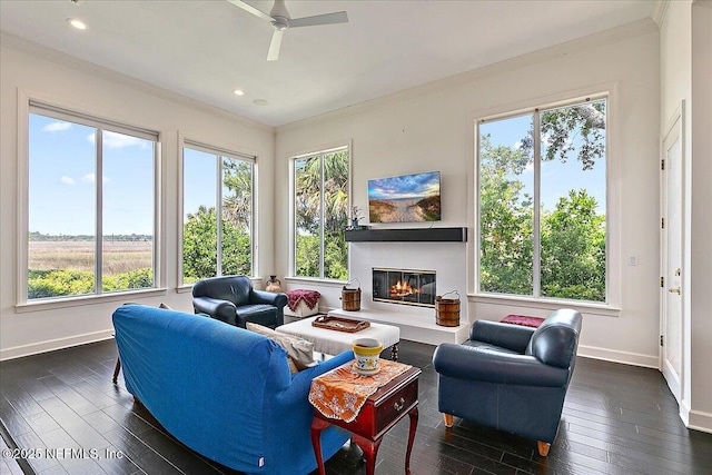 408 Osprey Lookout Ct Unit 29, Ponte Vedra Beach, FL 32082 - living area featuring plenty of natural light, dark wood-style flooring, crown molding, and recessed lighting