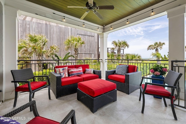 view of patio / terrace featuring ceiling fan and outdoor lounge area