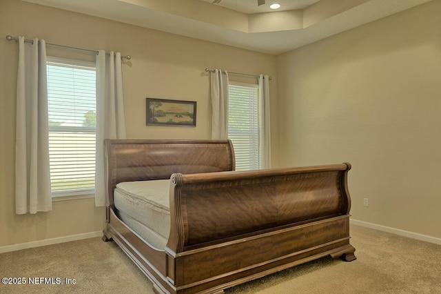 2924 Sea Grape Dr S, Fernandina Beach, FL 32034 - bedroom featuring light carpet, baseboards, and a tray ceiling