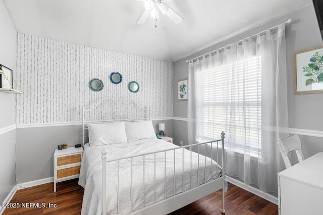 45103 Amhurst Oaks Dr, Callahan, FL 32011 - bedroom featuring wallpapered walls, wood finished floors, ceiling fan, and baseboards