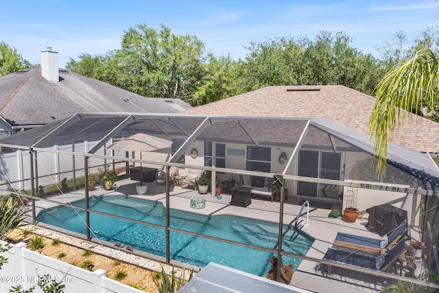 1421 Kipling Ln, Ponte Vedra, FL 32081 - view of pool with a fenced backyard, a patio area, a lanai, and an outdoor living space