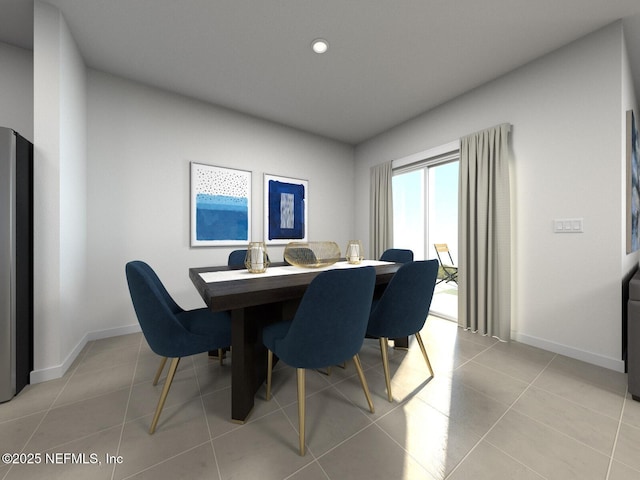 dining room with recessed lighting, baseboards, and light tile patterned floors
