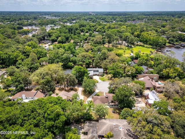aerial view featuring a residential view and a water view