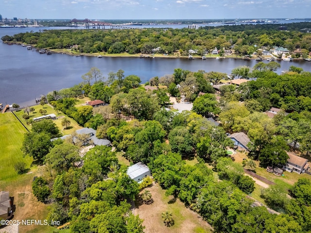 aerial view with a water view