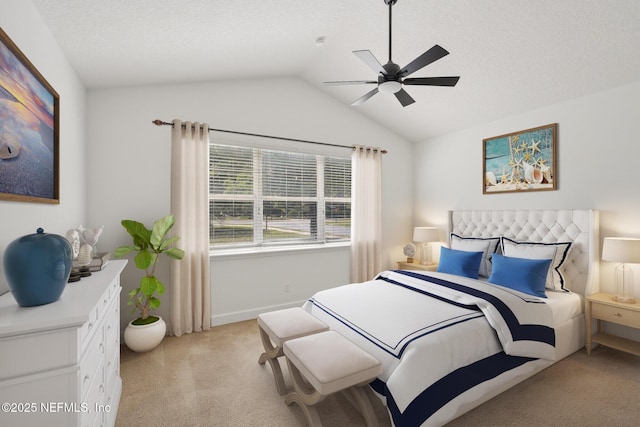1201 Coghill Cir, Saint Augustine, FL 32092 - bedroom featuring a ceiling fan, baseboards, light carpet, and lofted ceiling