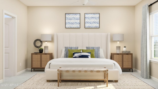 bedroom featuring baseboards and carpet