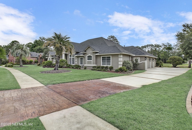 3277 Sequoyah Cir, Saint Johns, FL 32259 - view of front of property featuring roof with shingles, a garage, a front lawn, concrete driveway, and stucco siding