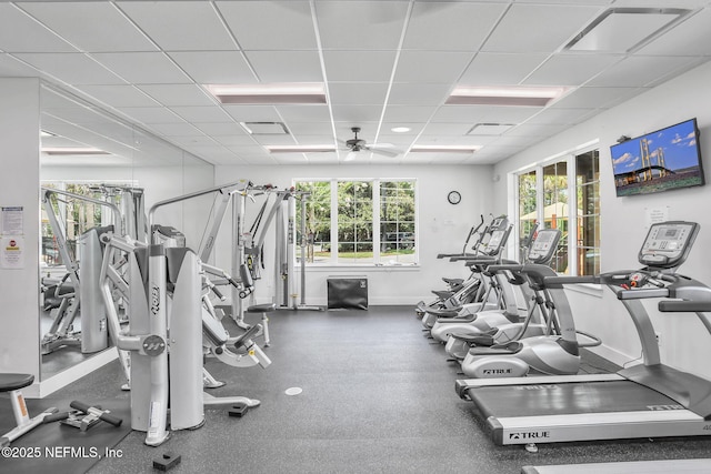 3277 Sequoyah Cir, Saint Johns, FL 32259 - gym featuring a ceiling fan and a paneled ceiling
