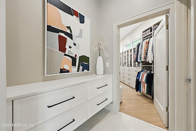 spacious closet featuring light wood-type flooring