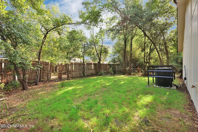 view of yard with a fenced backyard