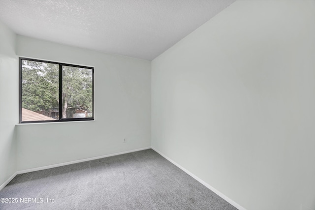 carpeted spare room featuring baseboards and a textured ceiling