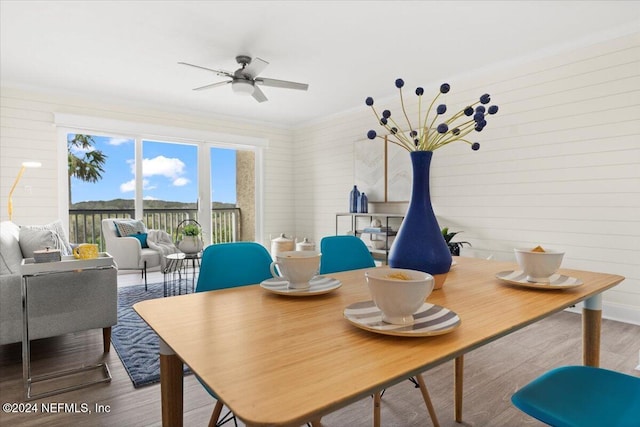 3385 Coastal Hwy Unit 23, Saint Augustine, FL 32084 - dining space featuring ceiling fan and wood finished floors