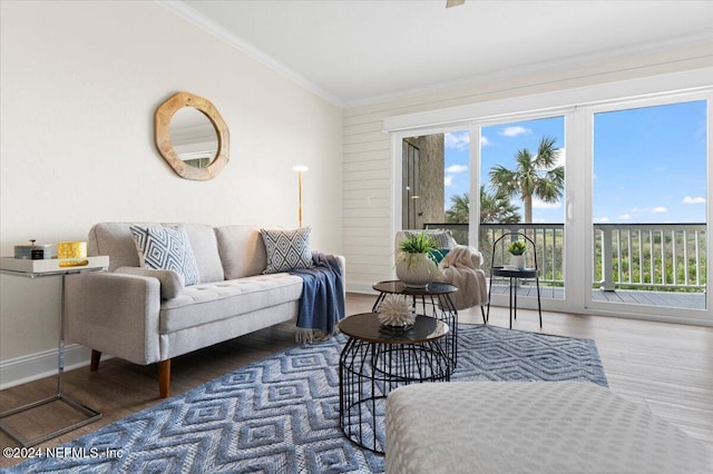 3385 Coastal Hwy Unit 23, Saint Augustine, FL 32084 - living area featuring crown molding and wood finished floors