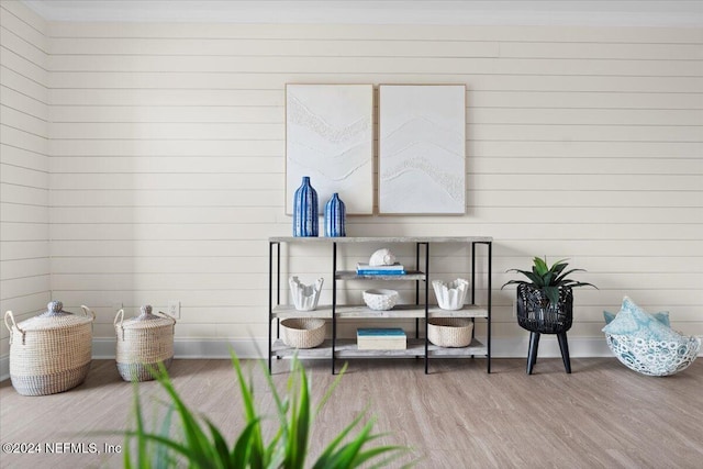 3385 Coastal Hwy Unit 23, Saint Augustine, FL 32084 - miscellaneous room featuring baseboards, wood finished floors, and wooden walls