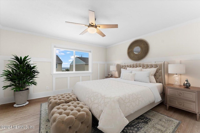 3385 Coastal Hwy Unit 23, Saint Augustine, FL 32084 - bedroom featuring ornamental molding, ceiling fan, and wood finished floors