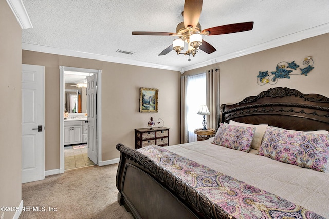 50 Jefferson Ave, Ponte Vedra Beach, FL 32082 - bedroom featuring baseboards, ceiling fan, visible vents, crown molding, and light carpet