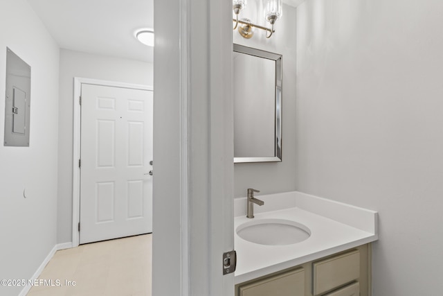 1909 University Blvd S Unit 204, Jacksonville, FL 32216 - bathroom featuring electric panel, vanity, baseboards, and tile patterned floors