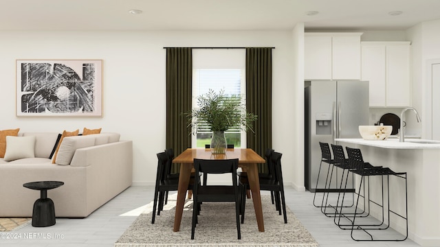 dining room featuring light wood-type flooring and baseboards