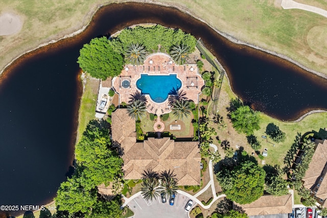 aerial view with a water view
