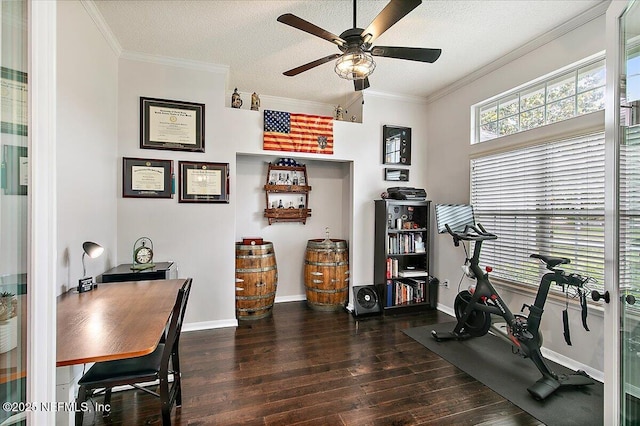 185 Edgewater Branch Dr, Saint Johns, FL 32259 - exercise area with baseboards, ornamental molding, ceiling fan, and wood finished floors