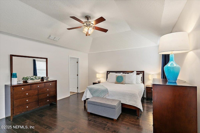 185 Edgewater Branch Dr, Saint Johns, FL 32259 - bedroom with a textured ceiling, visible vents, lofted ceiling, and hardwood / wood-style floors