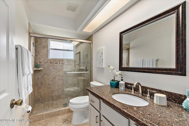 185 Edgewater Branch Dr, Saint Johns, FL 32259 - bathroom with visible vents, vanity, toilet, tile patterned floors, and a stall shower