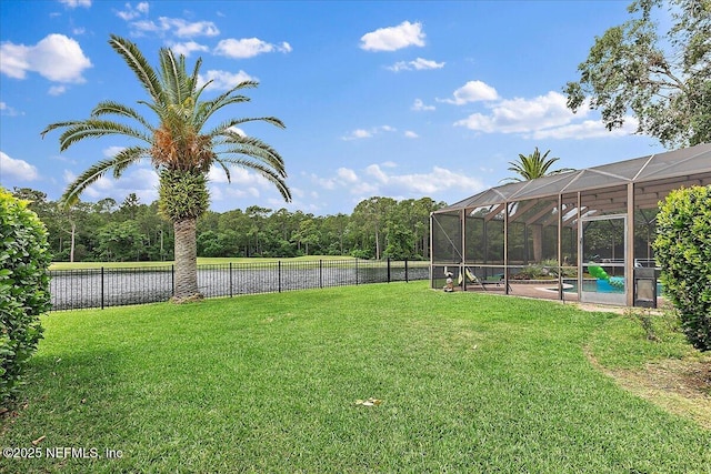 185 Edgewater Branch Dr, Saint Johns, FL 32259 - view of yard with a fenced in pool, a water view, a lanai, and fence