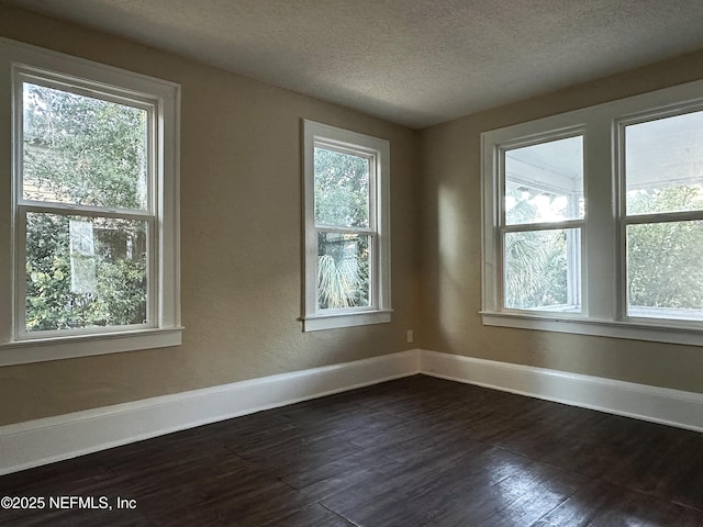 empty room with plenty of natural light, a textured ceiling, and baseboards
