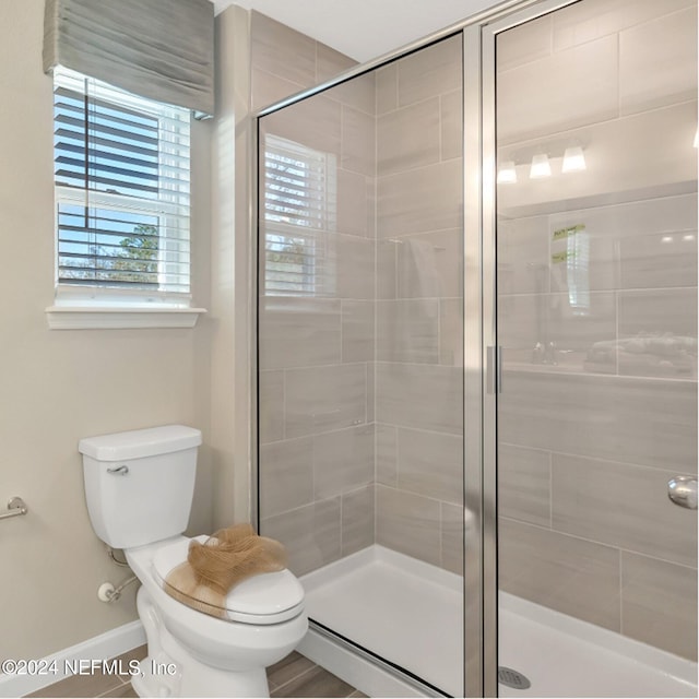 119 Craig Ct, Saint Johns, FL 32092 - bathroom featuring baseboards, a shower stall, toilet, and a wealth of natural light