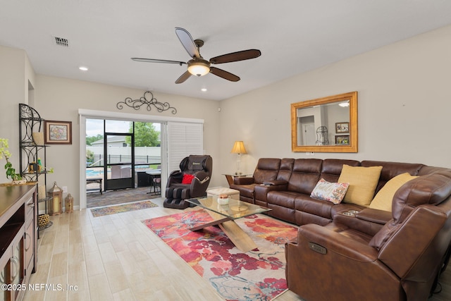 124 Tintamarre Dr, Saint Augustine, FL 32259 - living area featuring visible vents, a ceiling fan, light wood-style flooring, and recessed lighting
